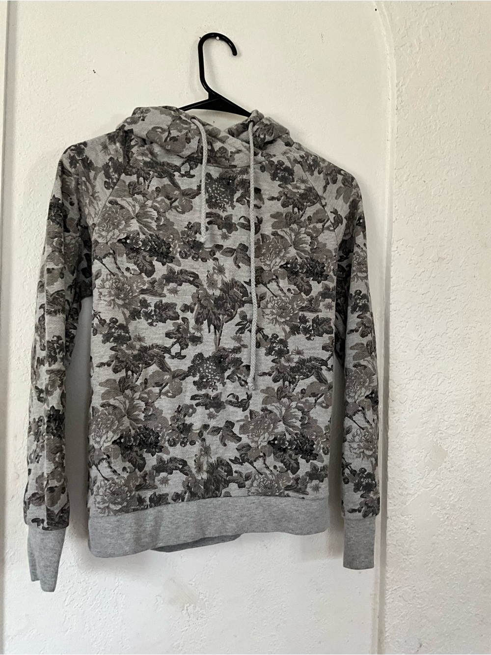 Gray Floral Hoodie Sweatshirt